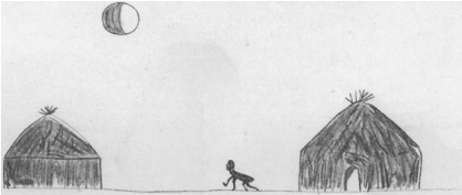 Fig. 286. Chukchee Sketch representing a naked Shaman praying to the Moon.